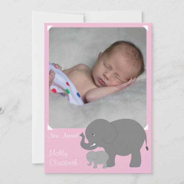 Faire-part de naissance avec éléphants (Devant)