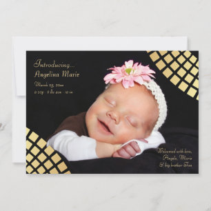 Faire-part de naissance avec photo et carreaux dor