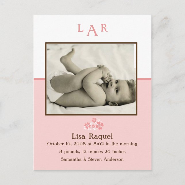 Faire-part de naissance avec photo et monogramme f (Devant)