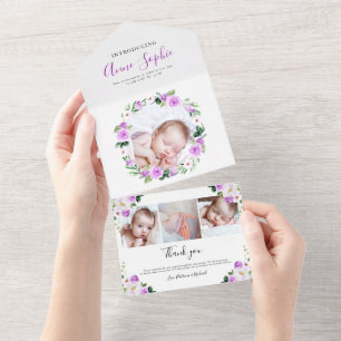Faire-part de naissance avec photo florale et cart