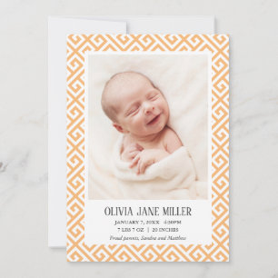 Faire-part de naissance bébé à clé grecque jaune