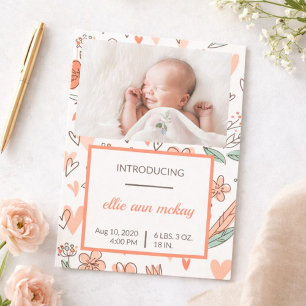 Faire-part de naissance Bébé à coeur floral rose e