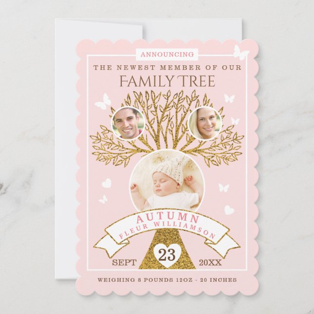Faire-part de naissance bébé | Arbre de famille ro (Devant)