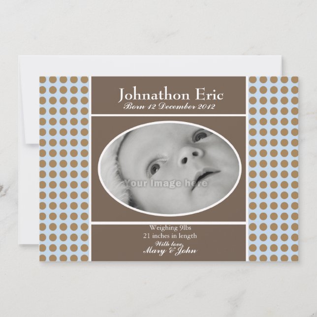 Faire-part de naissance bébé bleu et Brown (Devant)