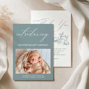 Faire-part de naissance bébé bleu floral intempore