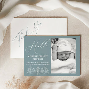 Faire-part de naissance bébé bleu floral intempore