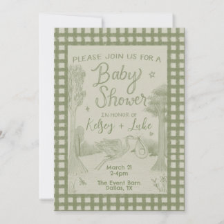 Faire-part de naissance Bébé Cigogne Verte