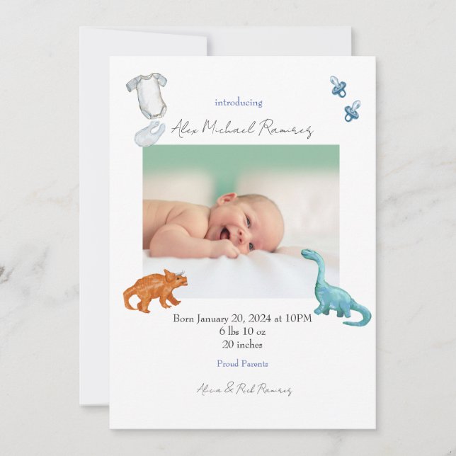 Faire-part de naissance bébé Dino (Devant)