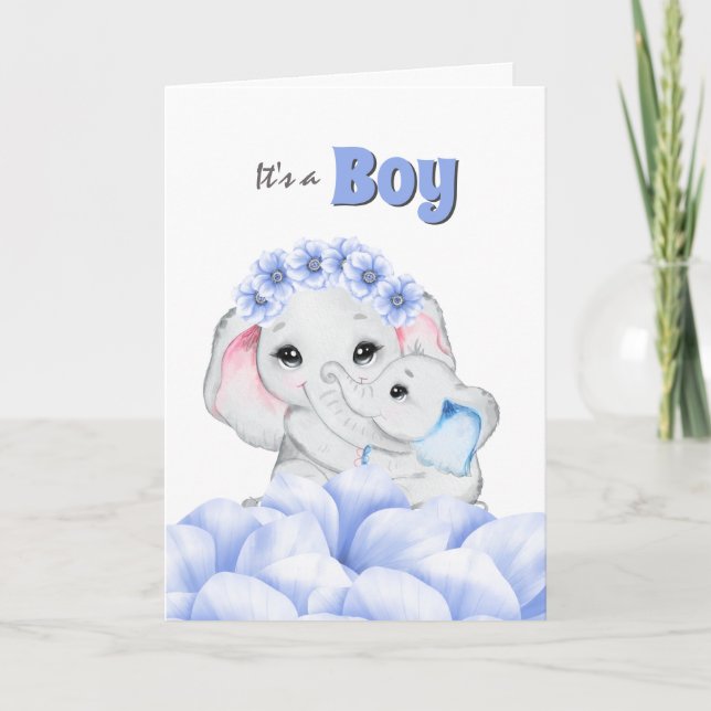 Faire-part de naissance bébé éléphant bleu (Devant)