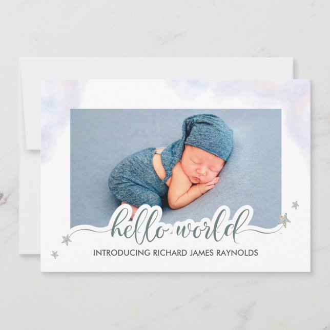 Faire-part de naissance bébé Hello World moderne (Devant)