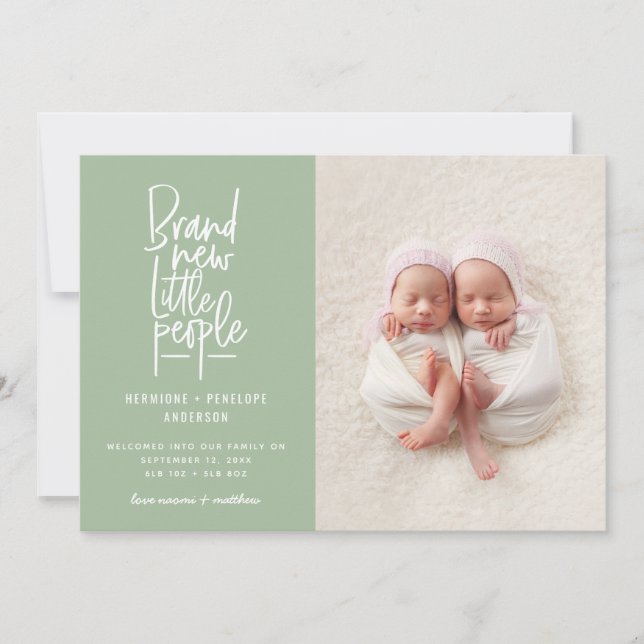 Faire-part de naissance bébé jumeau à main moderne (Devant)