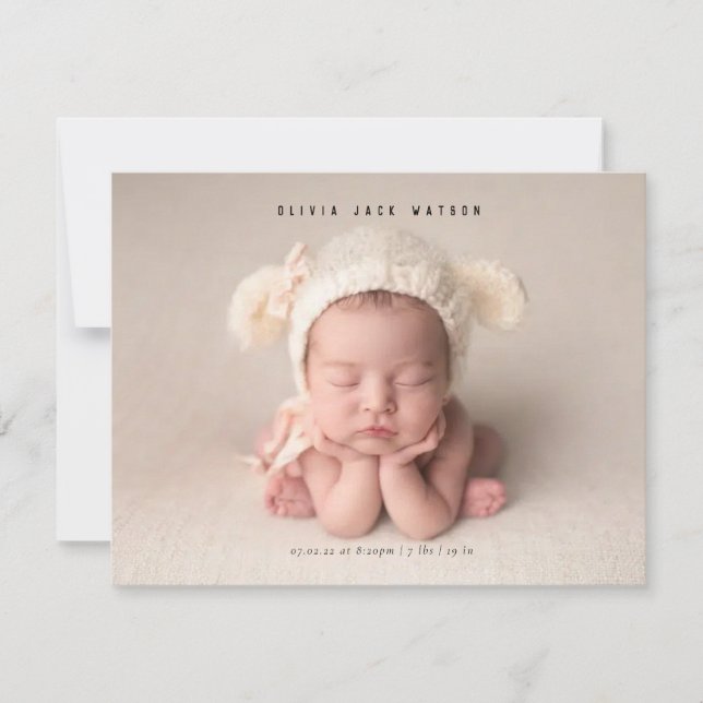 Faire-part de naissance bébé minimale (Devant)