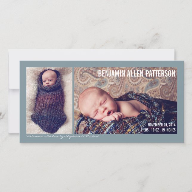Faire-part de naissance bébé moderne à deux photos (Devant)