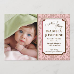 Faire-part de naissance bébé Motif baroque (rose)