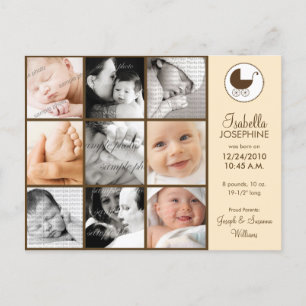 Faire-part de naissance bébé pêche en collage phot