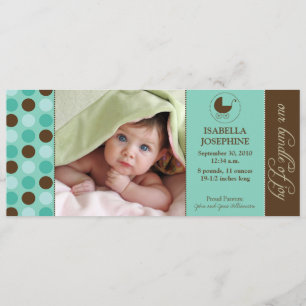 Faire-part de naissance bébé pois (bleu aqua)