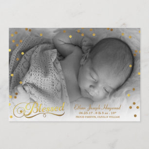Faire-part de naissance béni de confettis d'or de