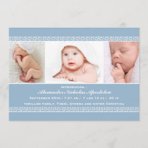 Faire-part de naissance bleu principal grec de