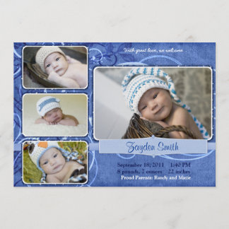 Faire-part de naissance bleu tourbillonnant
