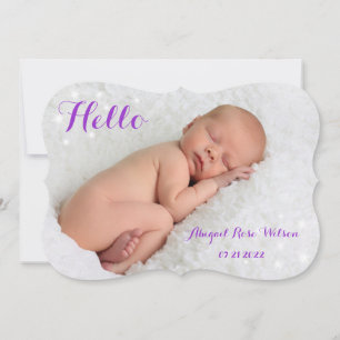 Faire-part de naissance brillant en violet