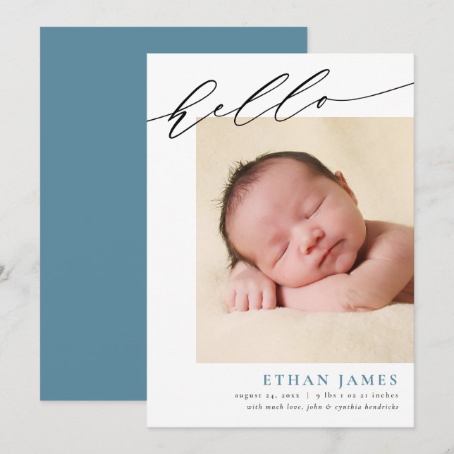 Faire-part de naissance Calligraphie simple (Devant / Derrière)