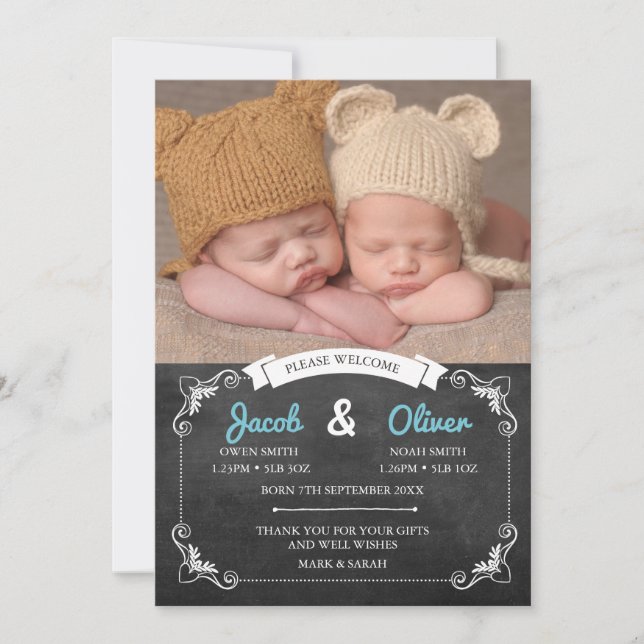 Faire-part de naissance/carte de remerciements jum (Devant)