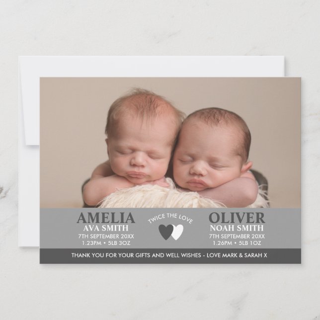 Faire-part de naissance/carte de remerciements jum (Devant)