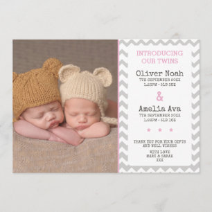 faire-part de naissance/carte de remerciements jum
