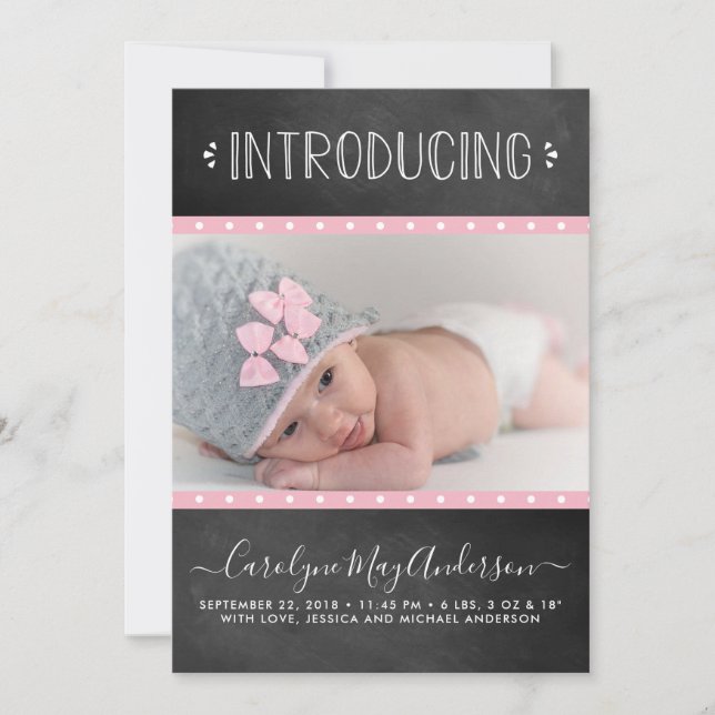 Faire-part de naissance Chalkboard moderne (Devant)