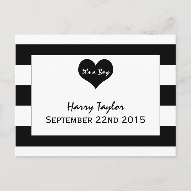 Faire-part de naissance chic noir et blanc (Devant)