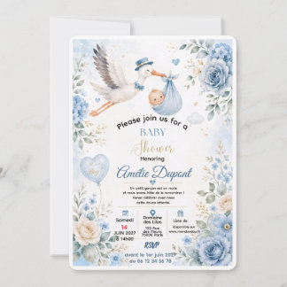 Faire-part de naissance Cigogne Bleue | Élégante A