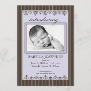 Faire-part de naissance Classy Pinstripe Lilac 5x7