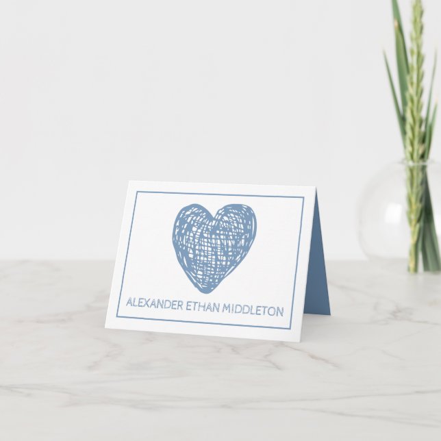 Faire-part de naissance Coeur Bleu et Blanc (Devant)
