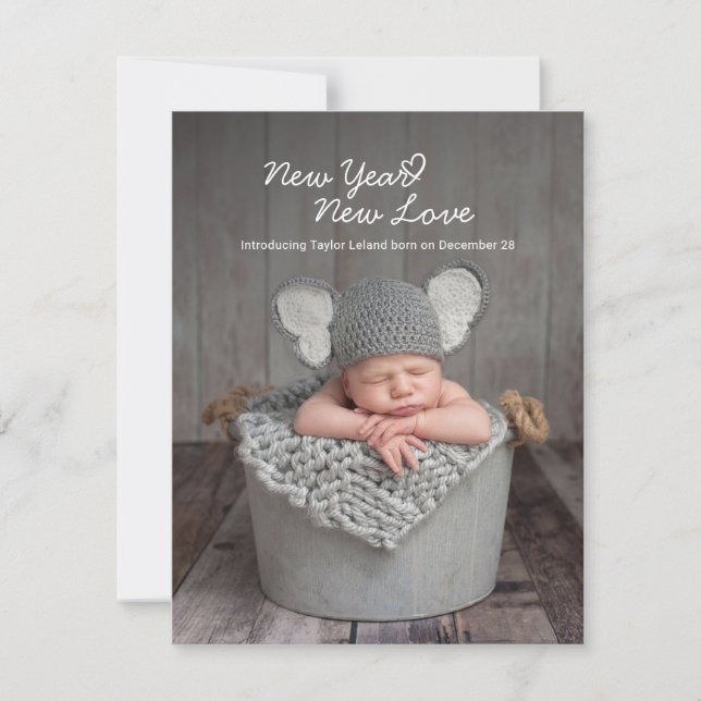 Faire-part de naissance Coeur de script photo pour (Devant)