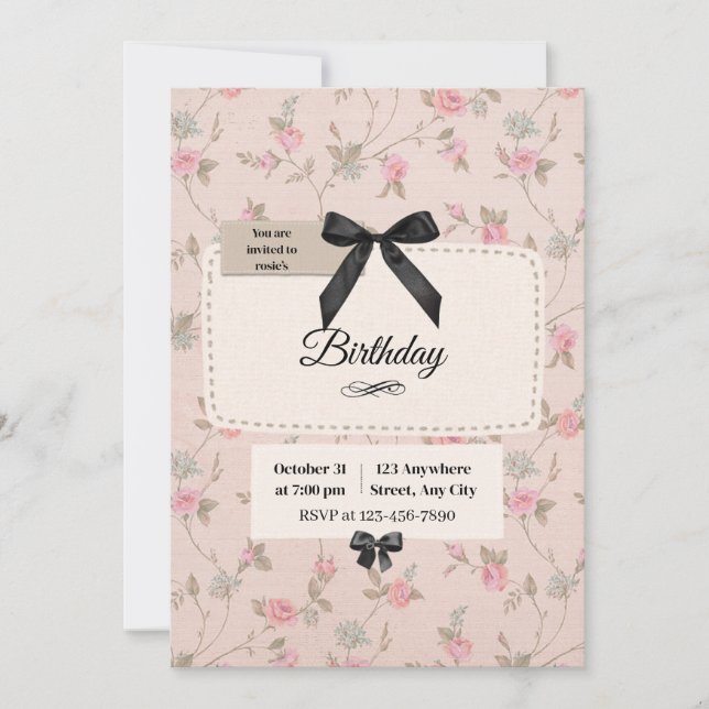 Faire-part de naissance Coquette Elegant Ruban Flo (Devant)