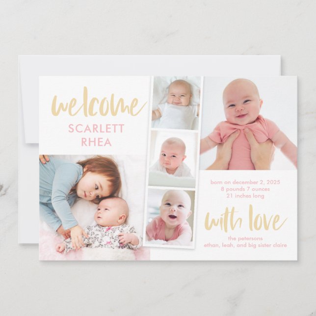 Faire-part de naissance couleur modifiable de l'am (Devant)