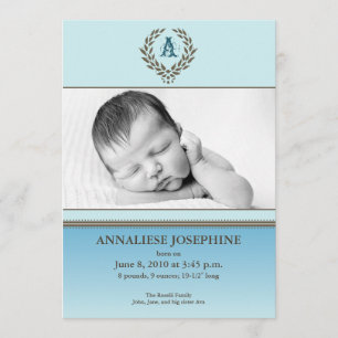 Faire-part de naissance Couronne d'Ombre Bleu 13x1