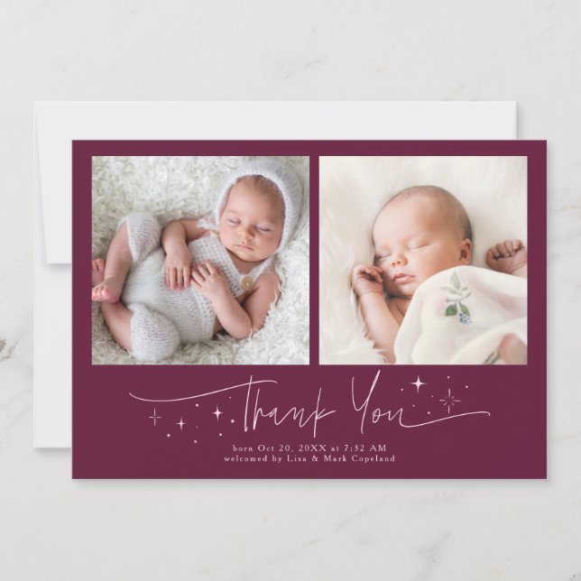 Faire-part de naissance Cranberry Merci Script (Devant)