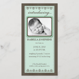 Faire-part de naissance Customisé vert à la menthe