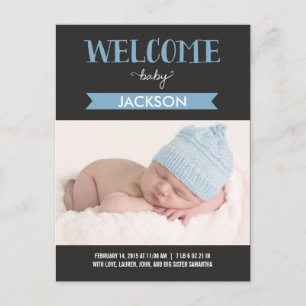 Faire-part de naissance d'accueil chic - Bleu
