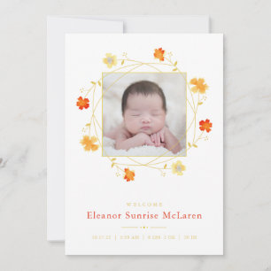 Faire-part de naissance d'aquarelle orange