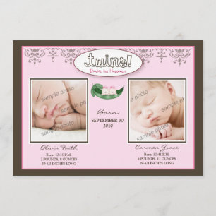 Faire-part de naissance Darling 5x7 Twin GIRLS (ro