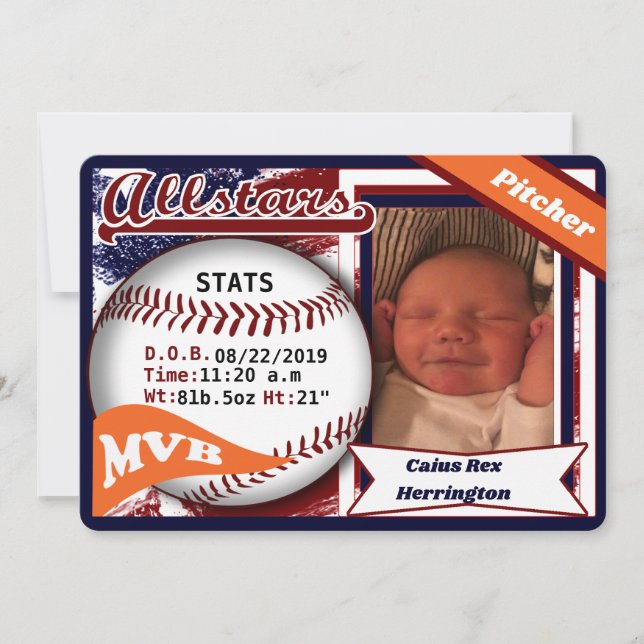 Faire-part de naissance de baseball (Devant)
