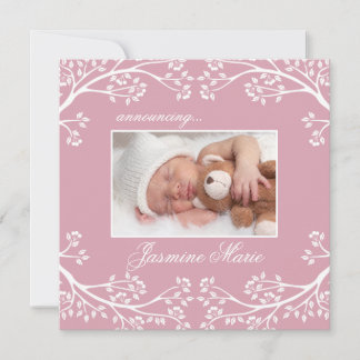 Faire-part de naissance de bébé Cadre floral rose