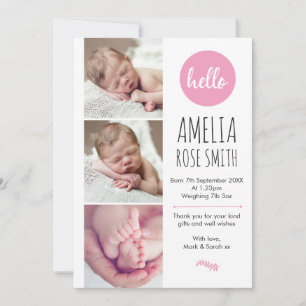 Faire-part de naissance de bébé fille/carte de rem