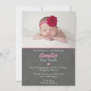 Faire-part de naissance de bébé fille carte de rem