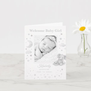 Faire-part de naissance de bébé fille éléphant gri
