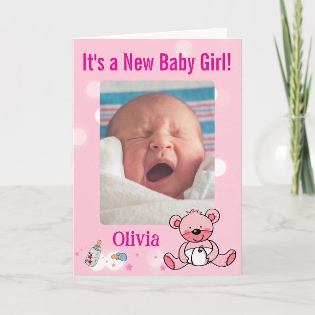 Faire-part de naissance de bébé fille thème ours e (Devant)