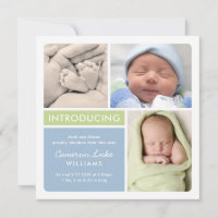 Faire-part de naissance de bébé garçon bleu et ver