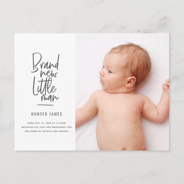 Faire-part de naissance de bébé garçon dessiné à l (Devant)